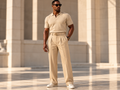 Pantalon droit à pince beige