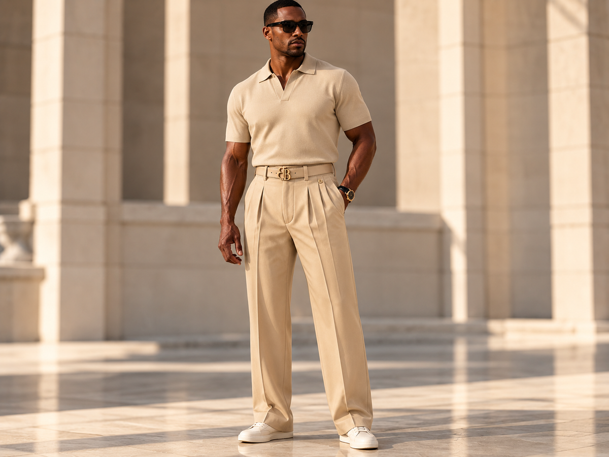 Pantalon droit à pince beige